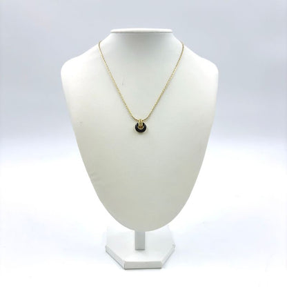 Christian Dior Circle Rhinestone GP Gold X Black Necklace
