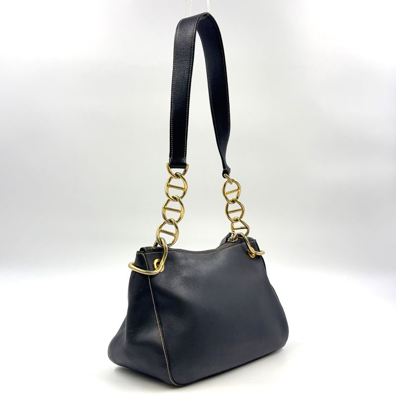 Prada Chain Leather Black One Shoulder Bag Gold