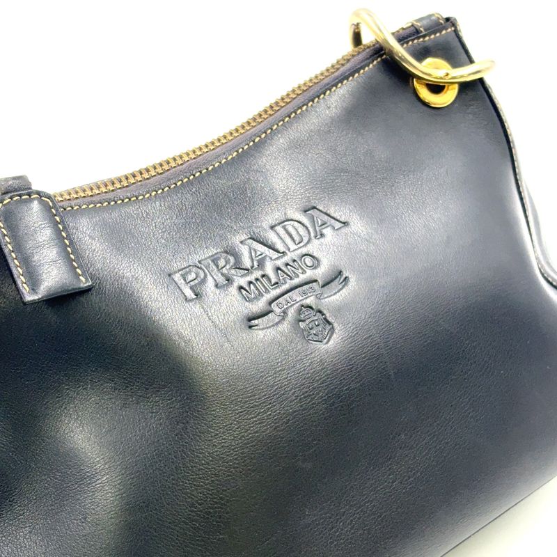 Prada Chain Leather Black One Shoulder Bag Gold