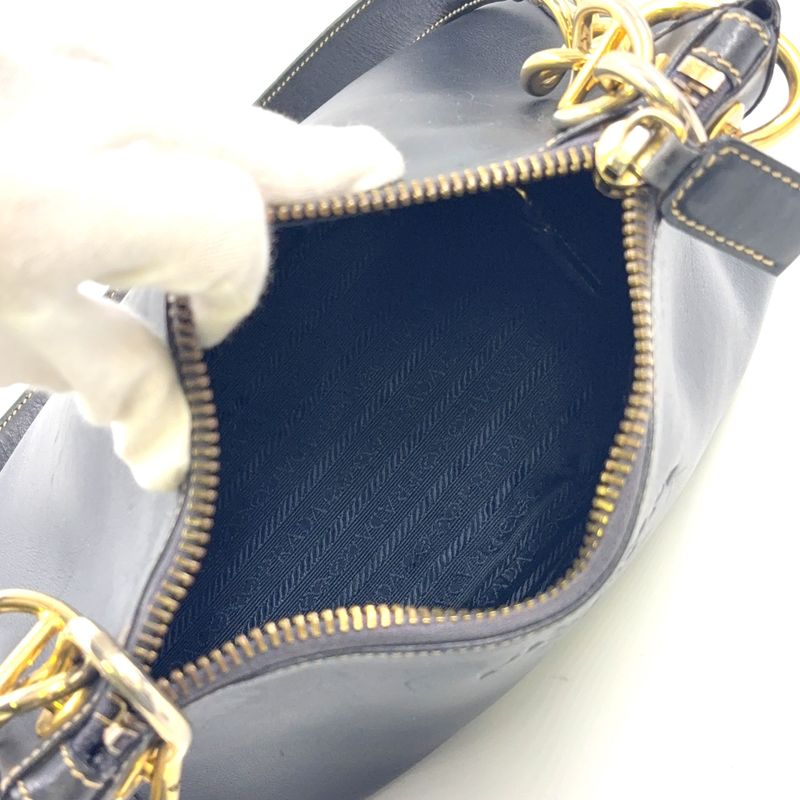 Prada Chain Leather Black One Shoulder Bag Gold