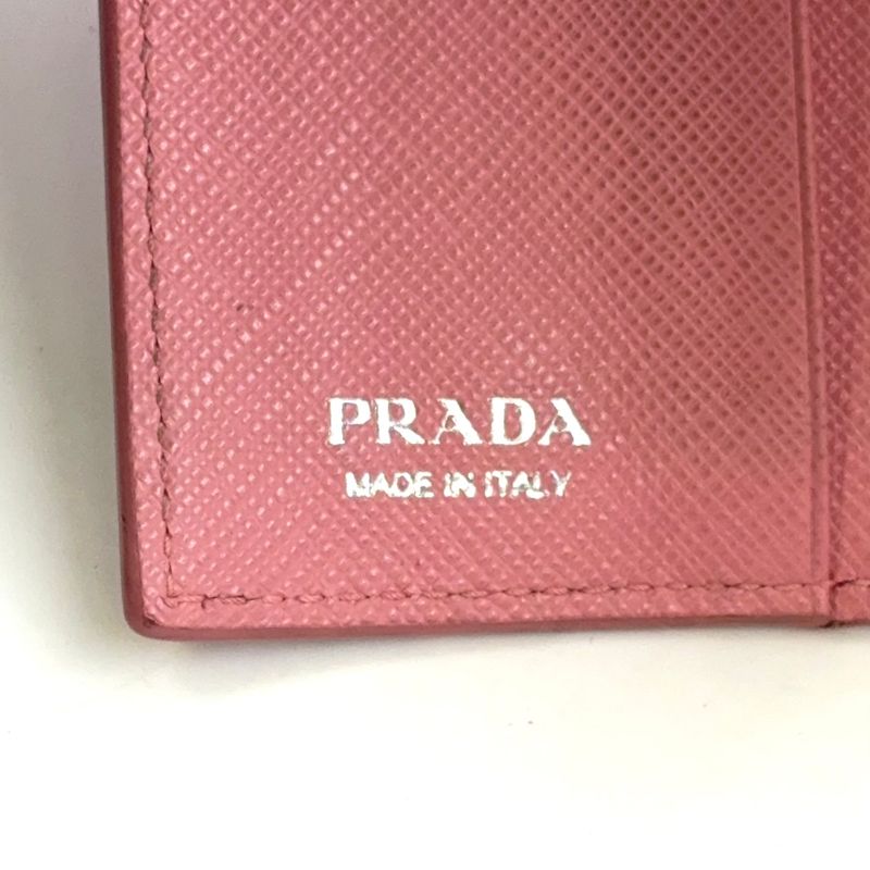 Prada Triangle Logo Leather Pink Key Case Silver