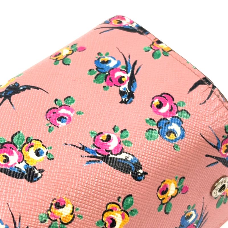 Prada Triangle Logo Leather Pink Key Case Silver