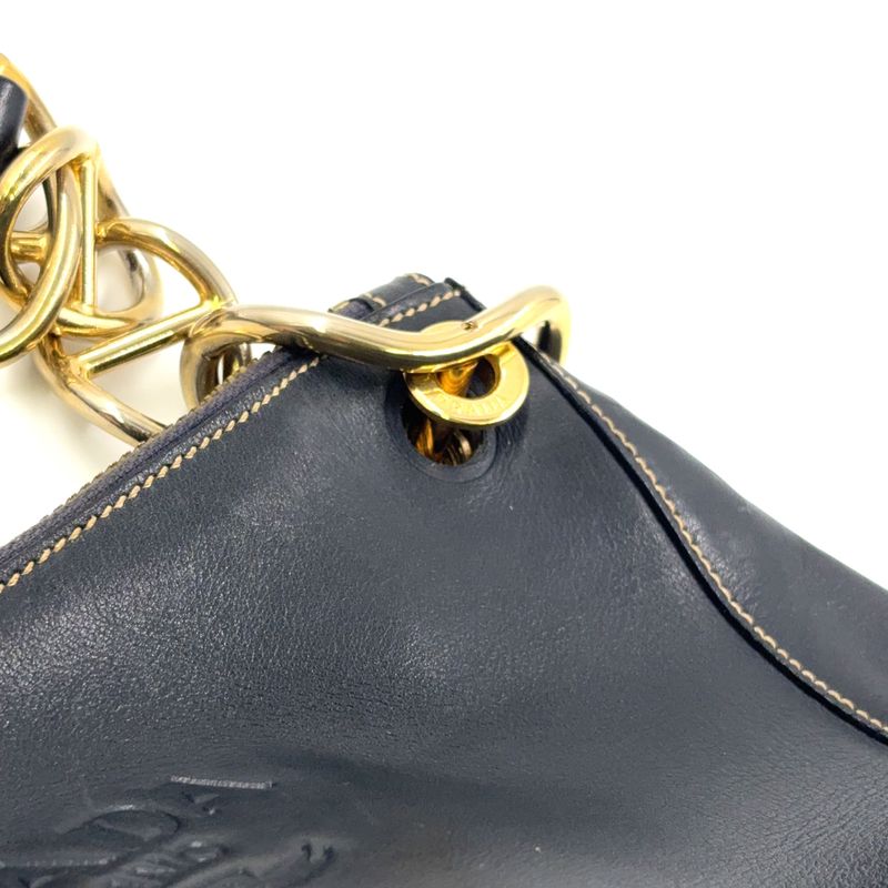 Prada Chain Leather Black One Shoulder Bag Gold
