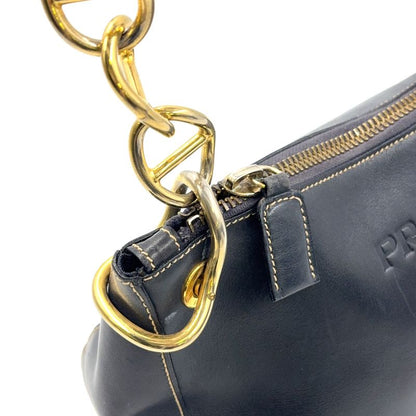 Prada Chain Leather Black One Shoulder Bag Gold