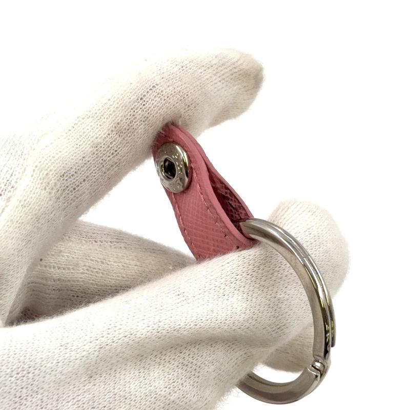 Prada Triangle Logo Leather Pink Key Case Silver