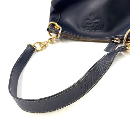 Prada Chain Leather Black One Shoulder Bag Gold