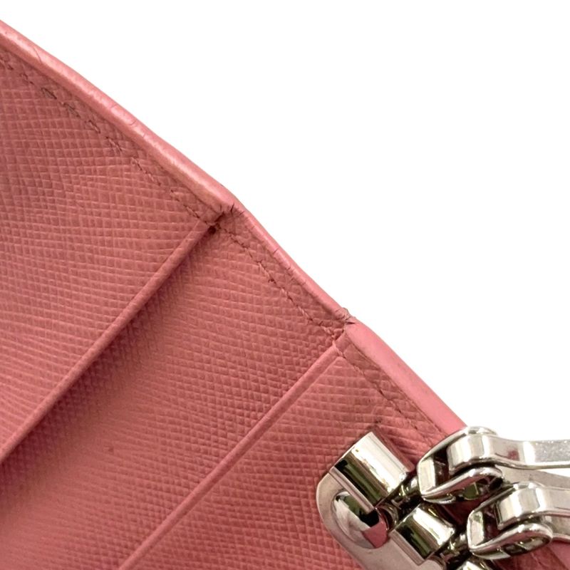 Prada Triangle Logo Leather Pink Key Case Silver
