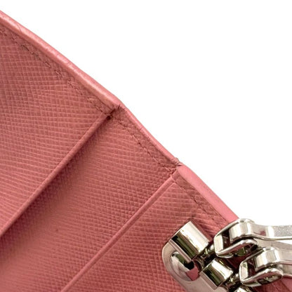 Prada Triangle Logo Leather Pink Key Case Silver