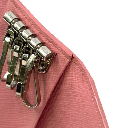 Prada Triangle Logo Leather Pink Key Case Silver