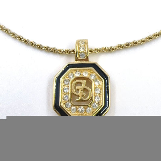 Christian Dior CD Logo Rhinestone GP Gold X Black Necklace
