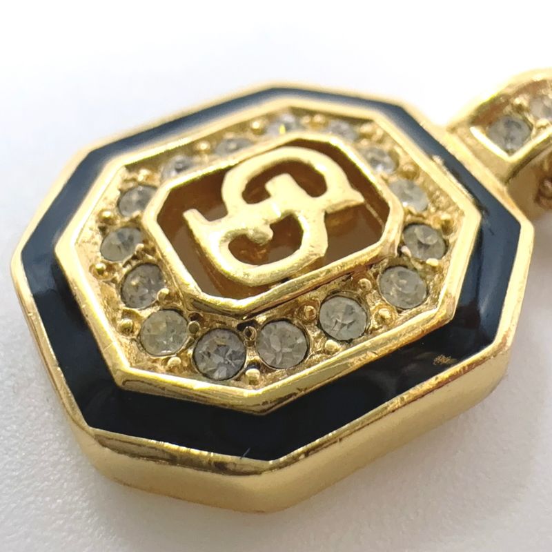 Christian Dior CD Logo Rhinestone GP Gold X Black Necklace