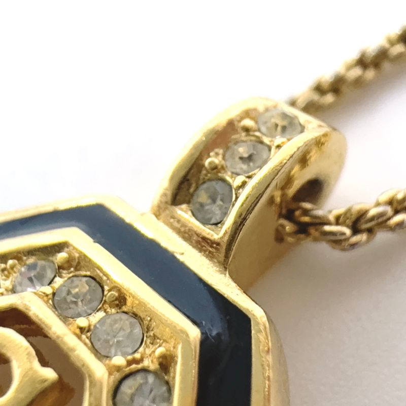 Christian Dior CD Logo Rhinestone GP Gold X Black Necklace