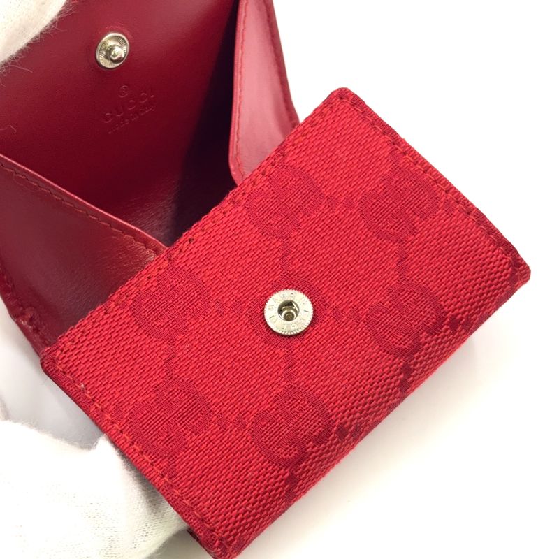 Gucci GG Canvas Logo Plate Canvas Red Coin Case Silver