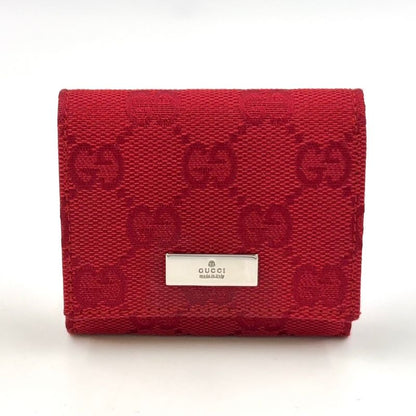Gucci GG Canvas Logo Plate Canvas Red Coin Case Silver