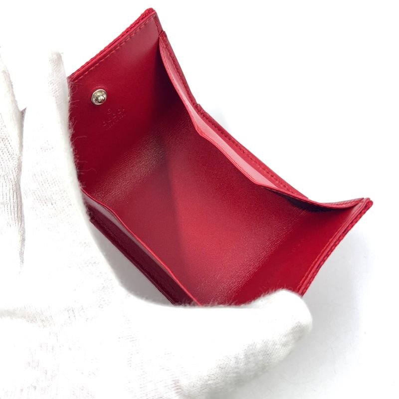 Gucci GG Canvas Logo Plate Canvas Red Coin Case Silver