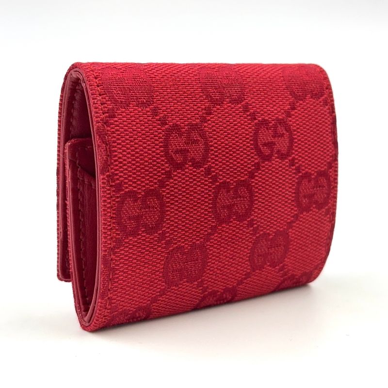 Gucci GG Canvas Logo Plate Canvas Red Coin Case Silver