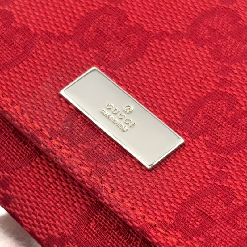 Gucci GG Canvas Logo Plate Canvas Red Coin Case Silver