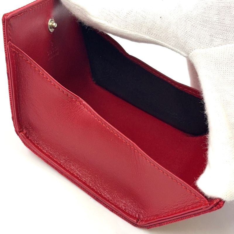 Gucci GG Canvas Logo Plate Canvas Red Coin Case Silver