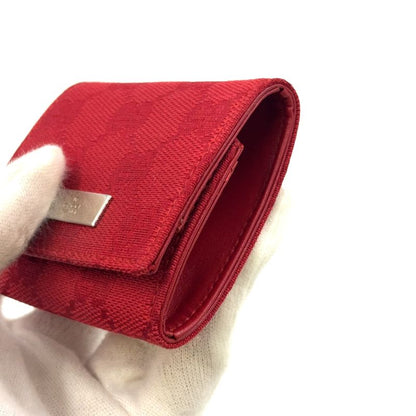 Gucci GG Canvas Logo Plate Canvas Red Coin Case Silver