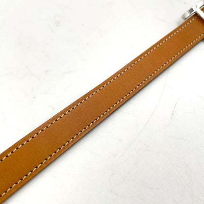 Hermes Api □D Engraved Leather Black X Light Brown Belt Silver
