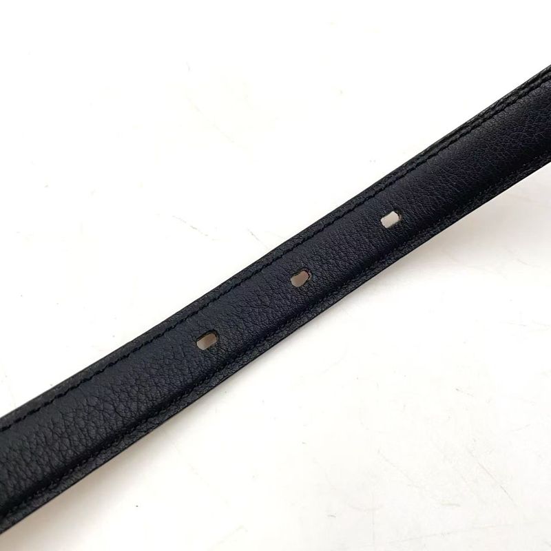 Hermes Api □D Engraved Leather Black X Light Brown Belt Silver