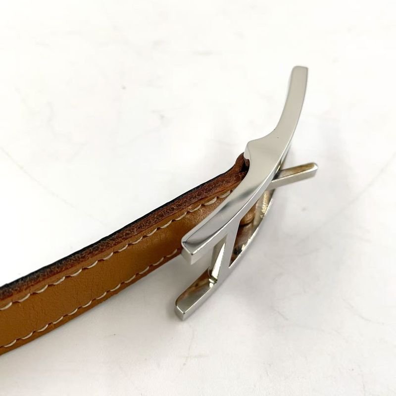 Hermes Api □D Engraved Leather Black X Light Brown Belt Silver