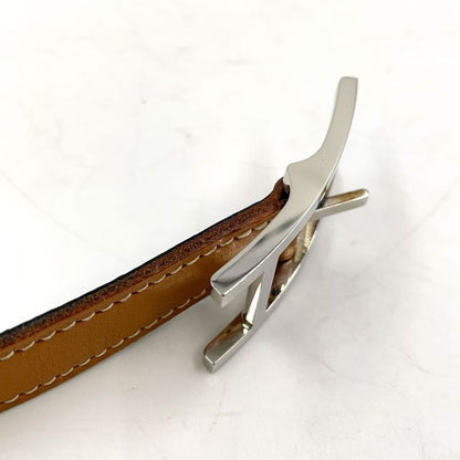 Hermes Api □D Engraved Leather Black X Light Brown Belt Silver