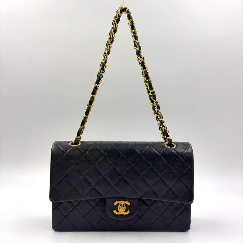 Chanel Matelasse 25 W Flap Serial Number 2 Caviar Skin Black W Chain Shoulder