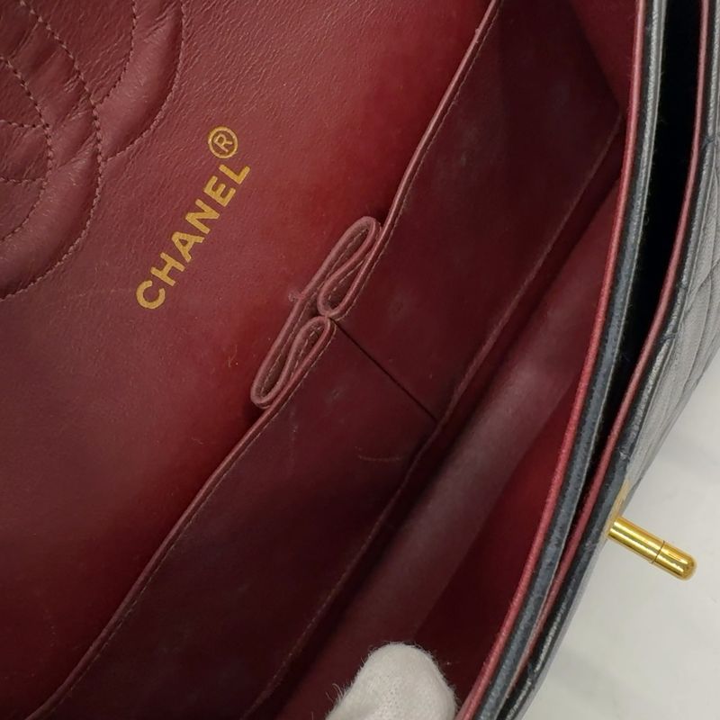 Chanel Matelasse 25 W Flap Serial Number 2 Caviar Skin Black W Chain Shoulder