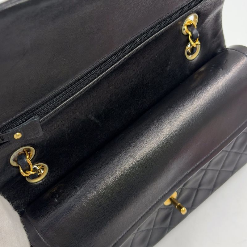 Chanel Matelasse 25 W Flap Serial Number 2 Caviar Skin Black W Chain Shoulder