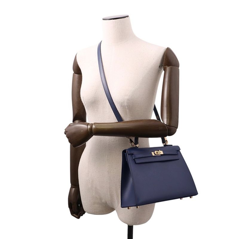 Hermes Handbag Kelly 25 Sellier Blue Abyss Champagne Gold Blue-abyss