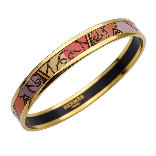 Hermes Bangle Enamel PM Ladies Brand Metal Gold Multicolor Coral Cloisonné Cute