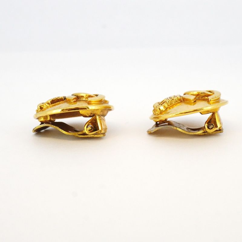Chanel Earring Coco Mark Round Shape Circle Crown Motif GP Plating Diamond