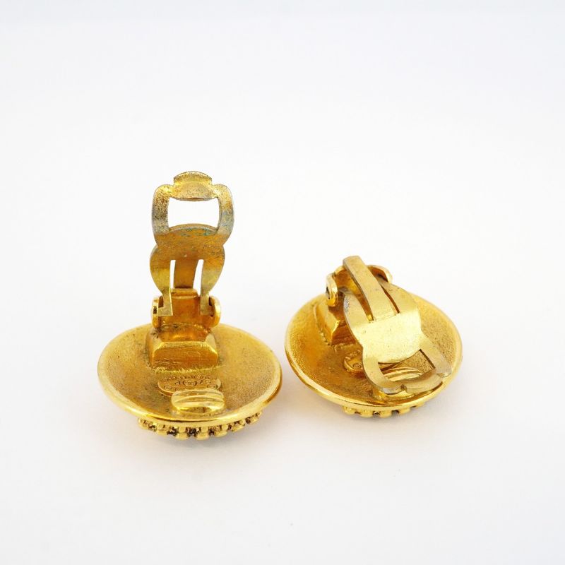 Chanel Earring Coco Mark Round Shape Circle Crown Motif GP Plating Diamond