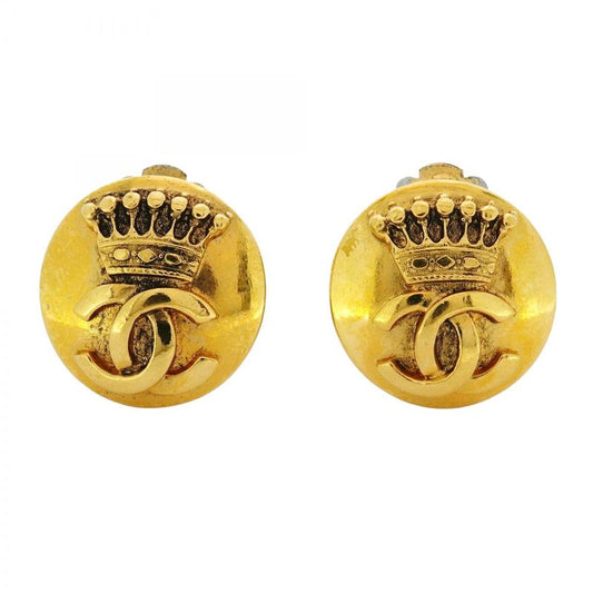 Chanel Earring Coco Mark Round Shape Circle Crown Motif GP Plating Diamond