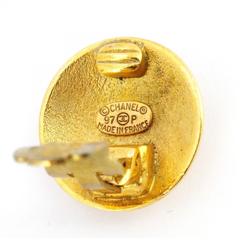 Chanel Earring Coco Mark Round Shape Circle Crown Motif GP Plating Diamond