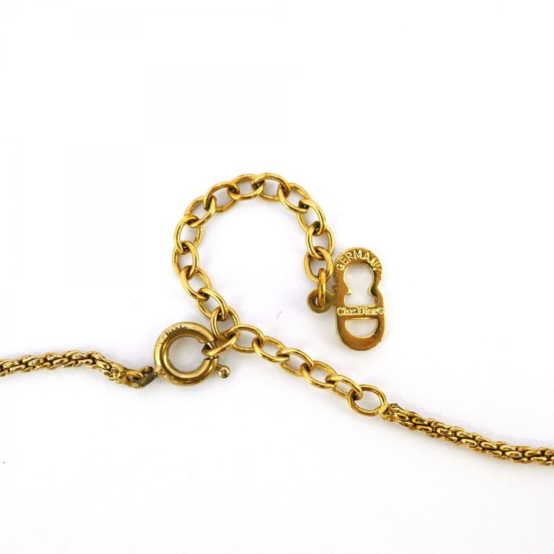 Christian Dior Necklace CD Logo GP Plated Rhinestone Gold Ladies