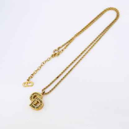 Christian Dior Necklace CD Logo GP Plated Rhinestone Gold Ladies