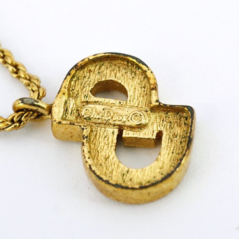 Christian Dior Necklace CD Logo GP Plated Rhinestone Gold Ladies