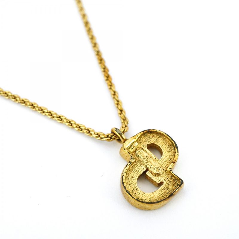 Christian Dior Necklace CD Logo GP Plated Rhinestone Gold Ladies