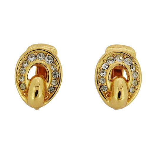 Christian Dior Earring GP Plated Rhinestone Gold Ladies