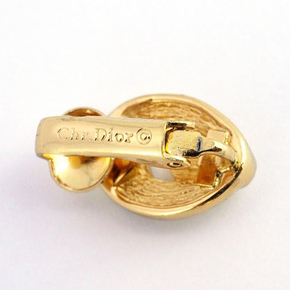Christian Dior Earring GP Plated Rhinestone Gold Ladies