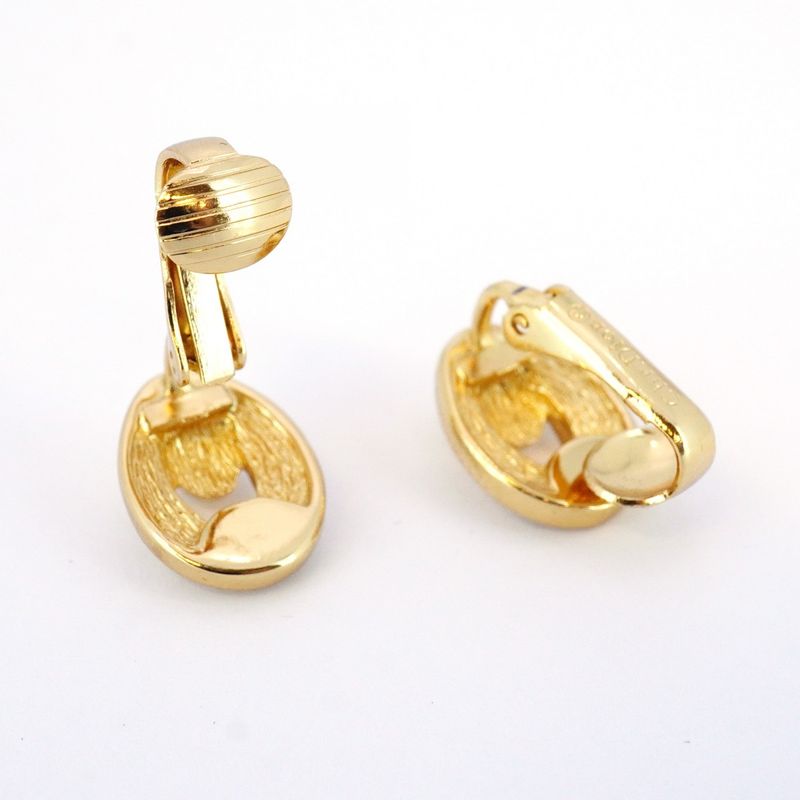 Christian Dior Earring GP Plated Rhinestone Gold Ladies