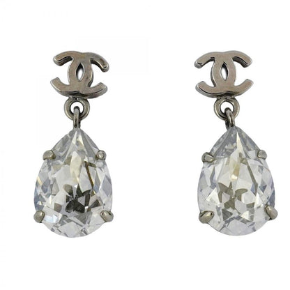 Chanel Earrings Coco Mark Metal Rhinestone Silver Ladies