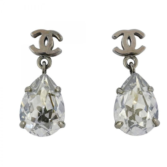 Chanel Earrings Coco Mark Metal Rhinestone Silver Ladies