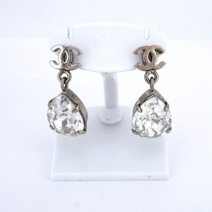 Chanel Earrings Coco Mark Metal Rhinestone Silver Ladies