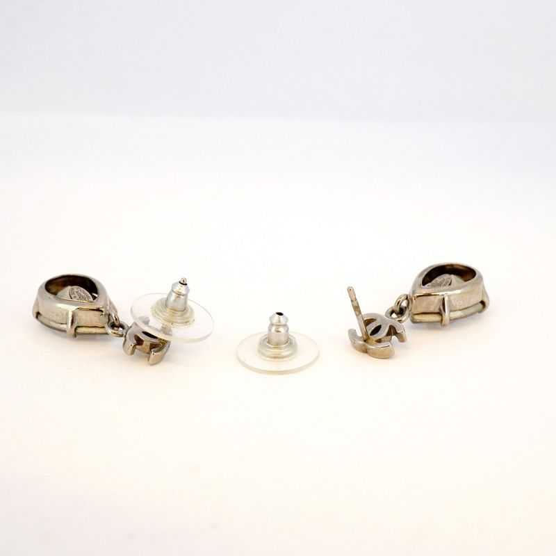 Chanel Earrings Coco Mark Metal Rhinestone Silver Ladies