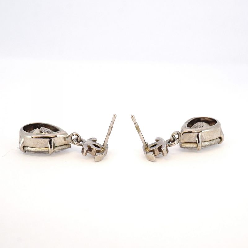 Chanel Earrings Coco Mark Metal Rhinestone Silver Ladies