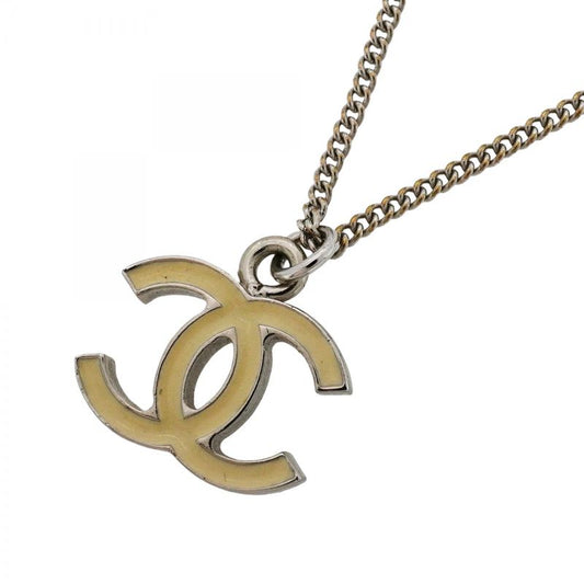 Chanel Necklace Coco Mark Metal Silver White Ladies