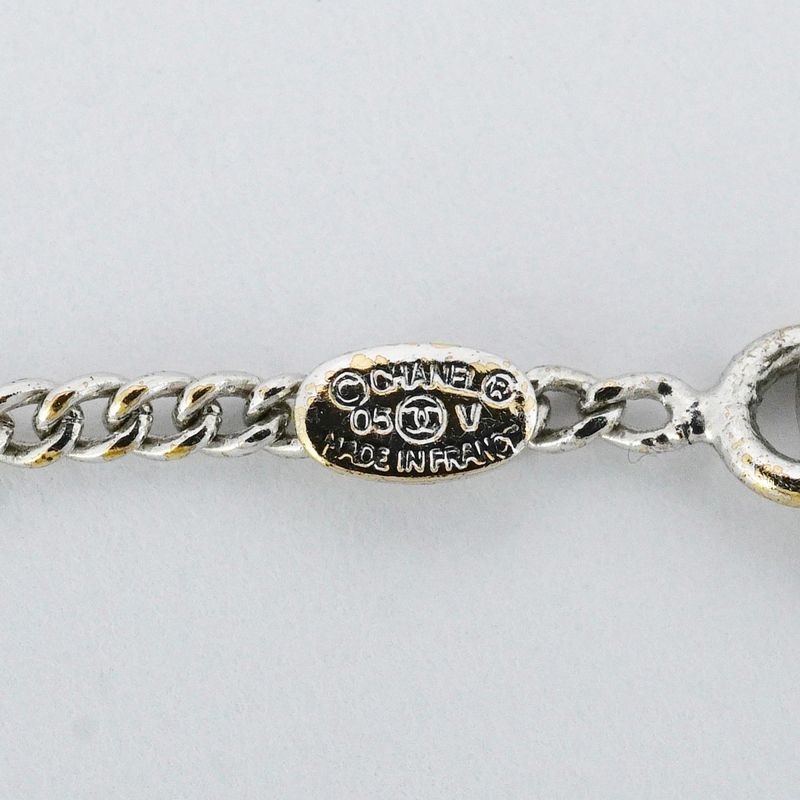 Chanel Necklace Coco Mark Metal Silver White Ladies